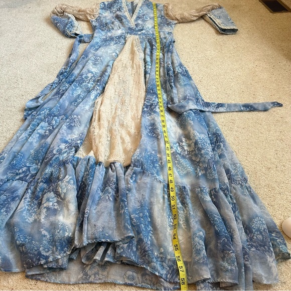 70s Vintage Gunne Sax Blue Floral Lace Boho Renaissance Festival Dress - Picture 2 of 15